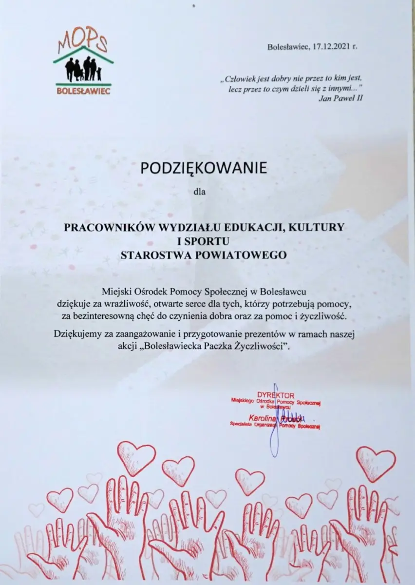 Pracownicy Starostwa Powiatowego w Bolesławcu w świątecznych akcjach