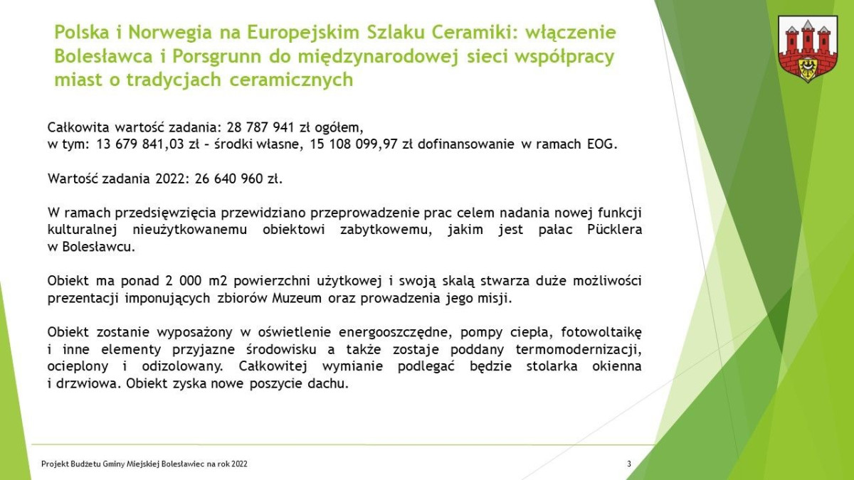 Prezentacja dotycząca budżetu Miasta Bolesławiec na ten rok
