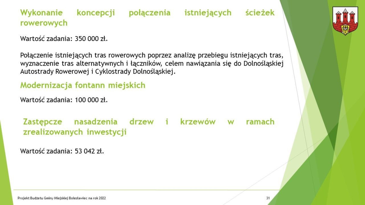 Prezentacja dotycząca budżetu Miasta Bolesławiec na ten rok