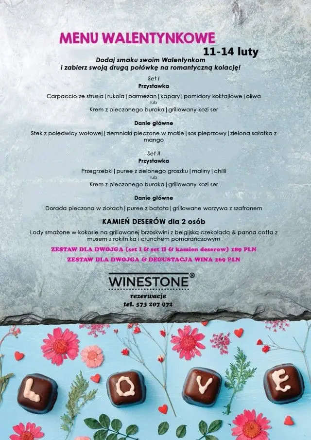 Walentynkowe menu w Winestone Bolesławiec