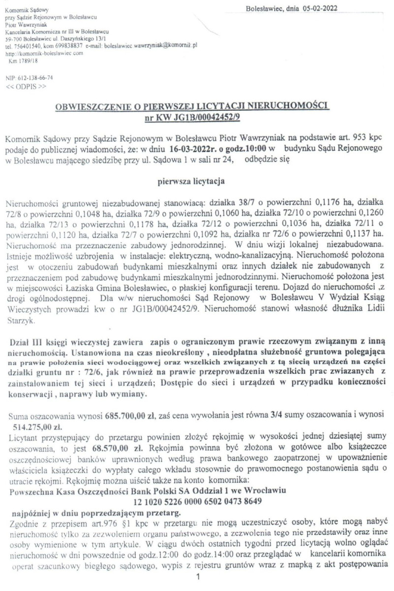 Ogłoszenie o licytacji