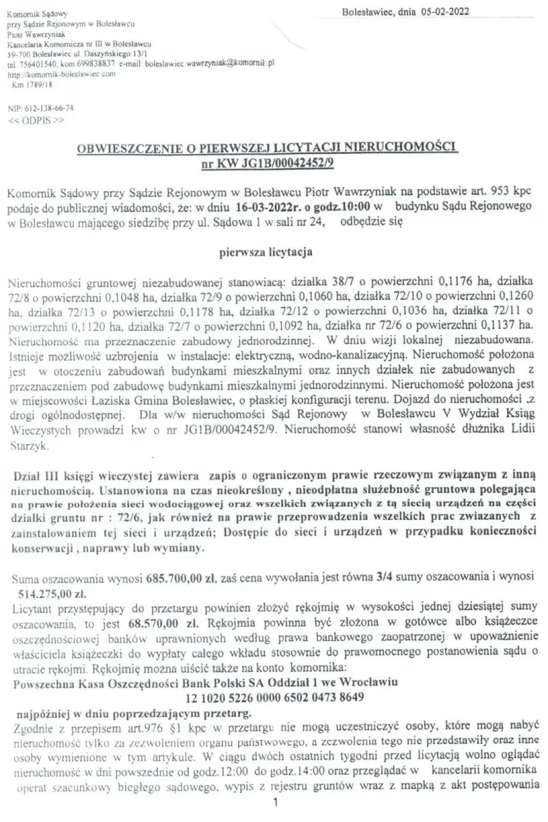 Ogłoszenie o licytacji