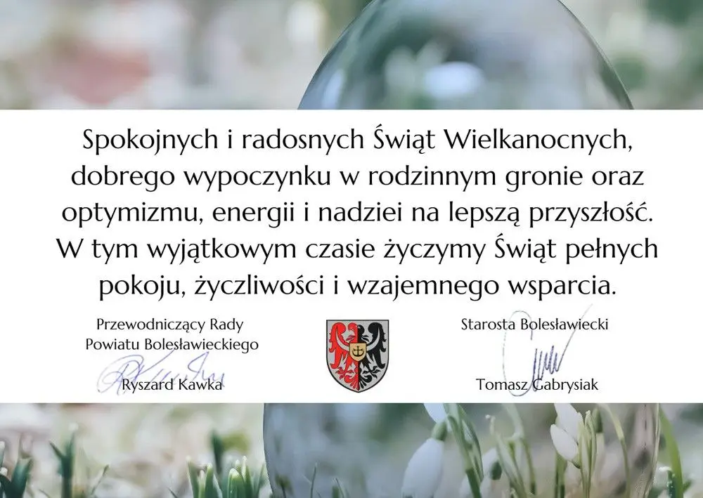 Życzenia wielkanocne od Powiatu Bolesławieckiego