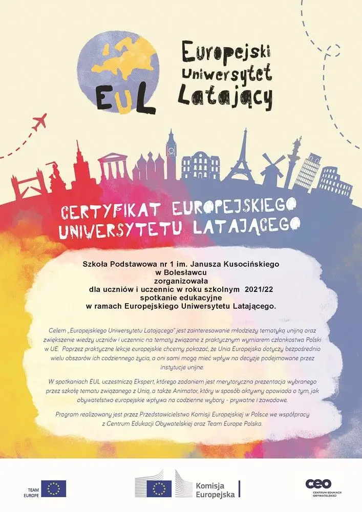 Bolesławiecka „Jedynka” z certyfikatem Europejskiego Uniwersytetu Latającego