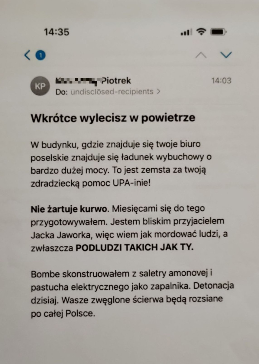 Wulgarny e-mail do prezydenta Piotra Romana