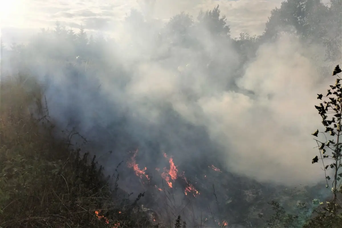 Firefighters extinguishing a fire in Iwiny