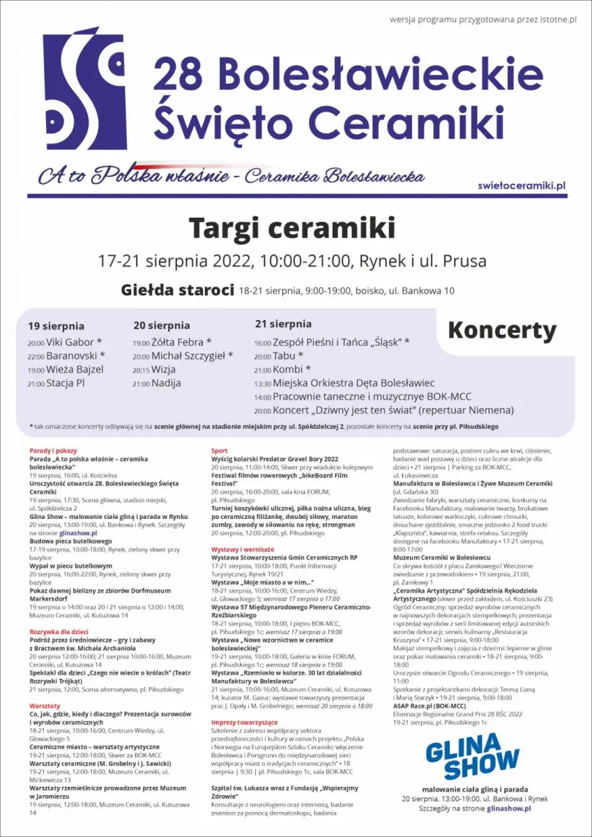 Program Bolesławieckiego Święta Ceramiki