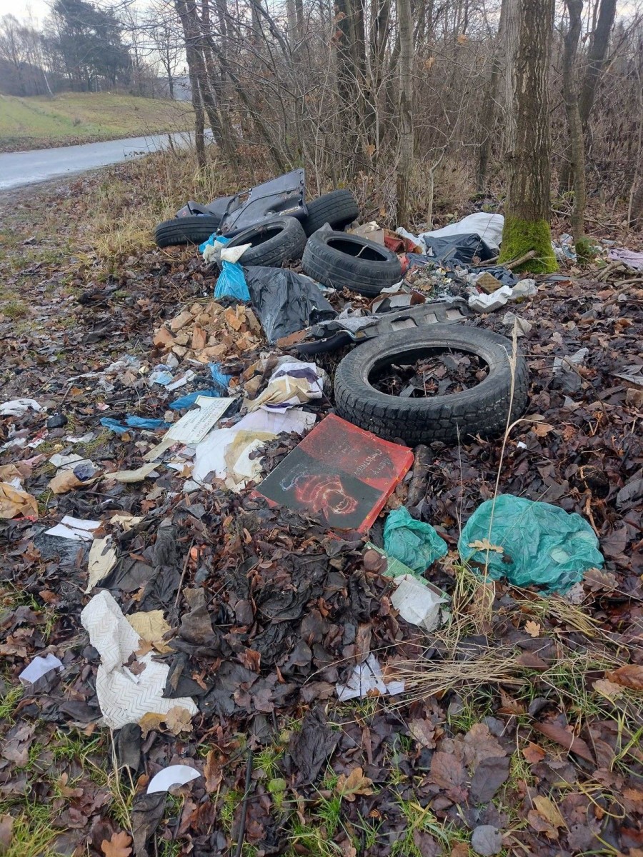 Śmieci na drodze między Żeliszowem a Raciborowicami