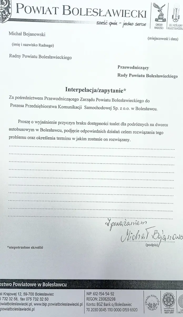 Interpelacja radnego Michała Bojanowskiego i odpowiedź prezesa PKS