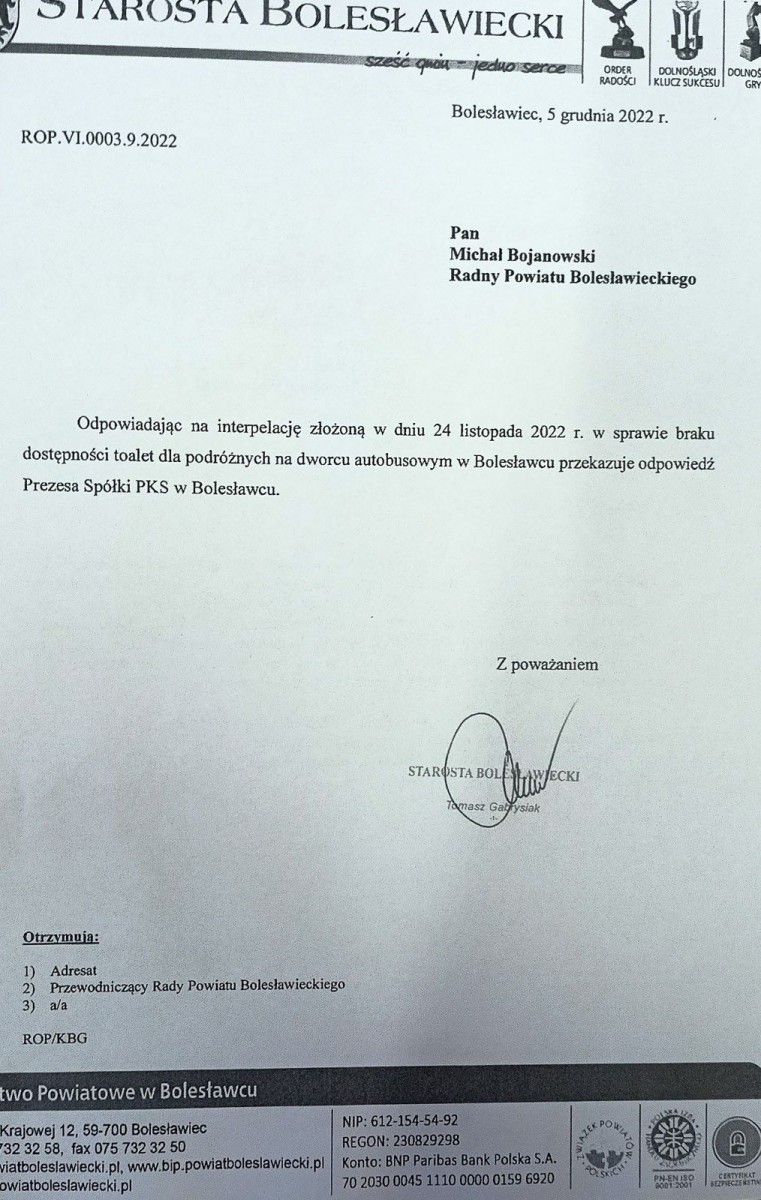 Interpelacja radnego Michała Bojanowskiego i odpowiedź prezesa PKS