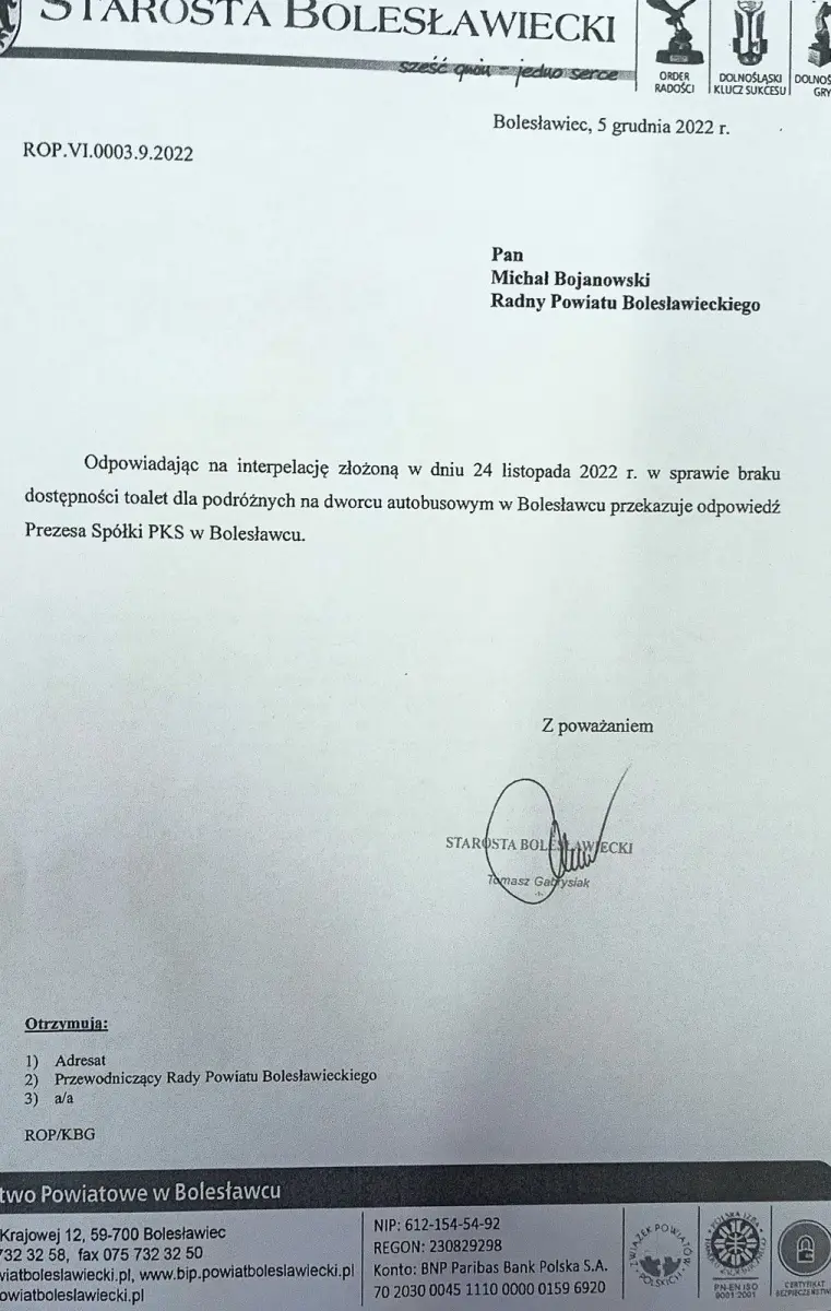 Interpelacja radnego Michała Bojanowskiego i odpowiedź prezesa PKS