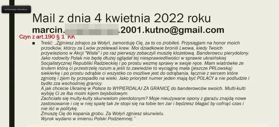 Hejterskie maile i wpis na Facebooku
