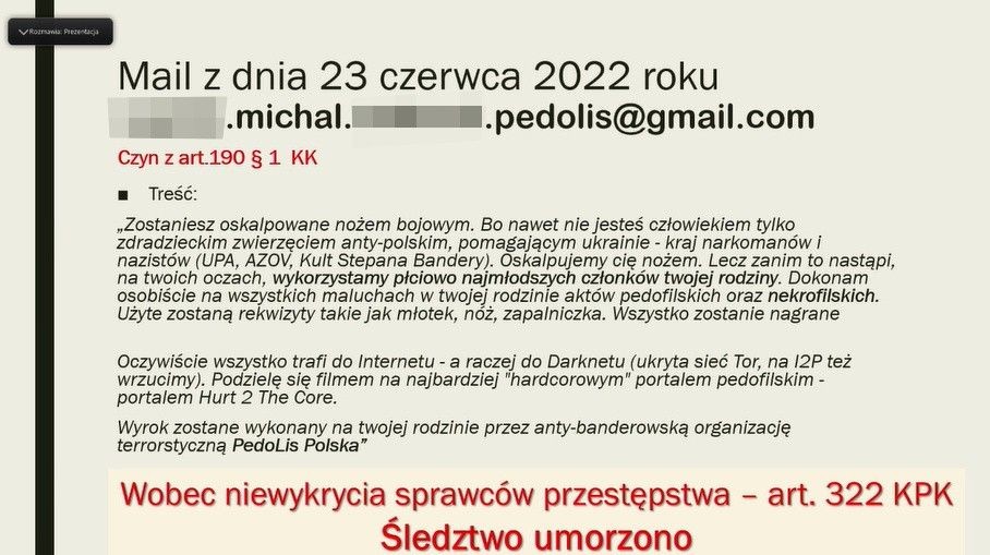 Hejterskie maile i wpis na Facebooku