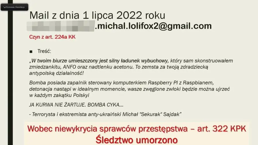 Hejterskie maile i wpis na Facebooku
