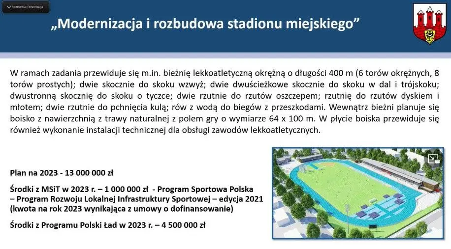Fragment prezentacji dot. miejskich inwestycji