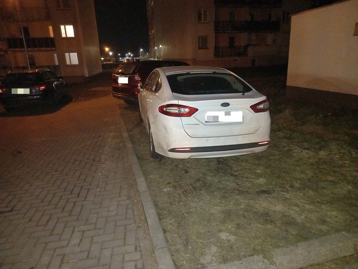 Samochody zaparkowane na trawnikach i klepiskach