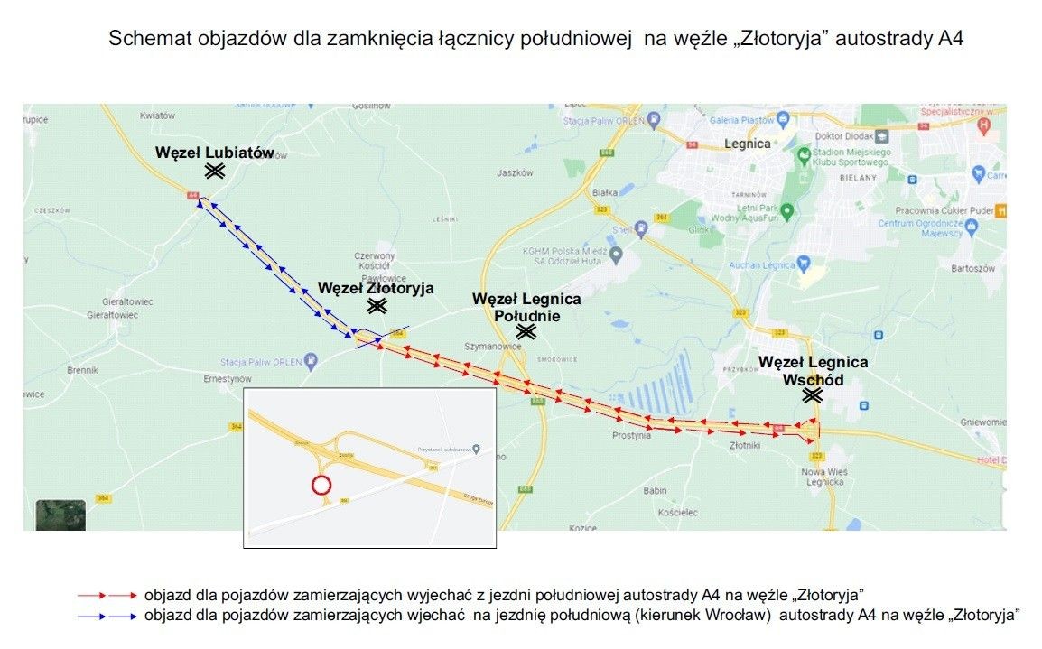 A4 (węzeł Złotoryja) i mapa