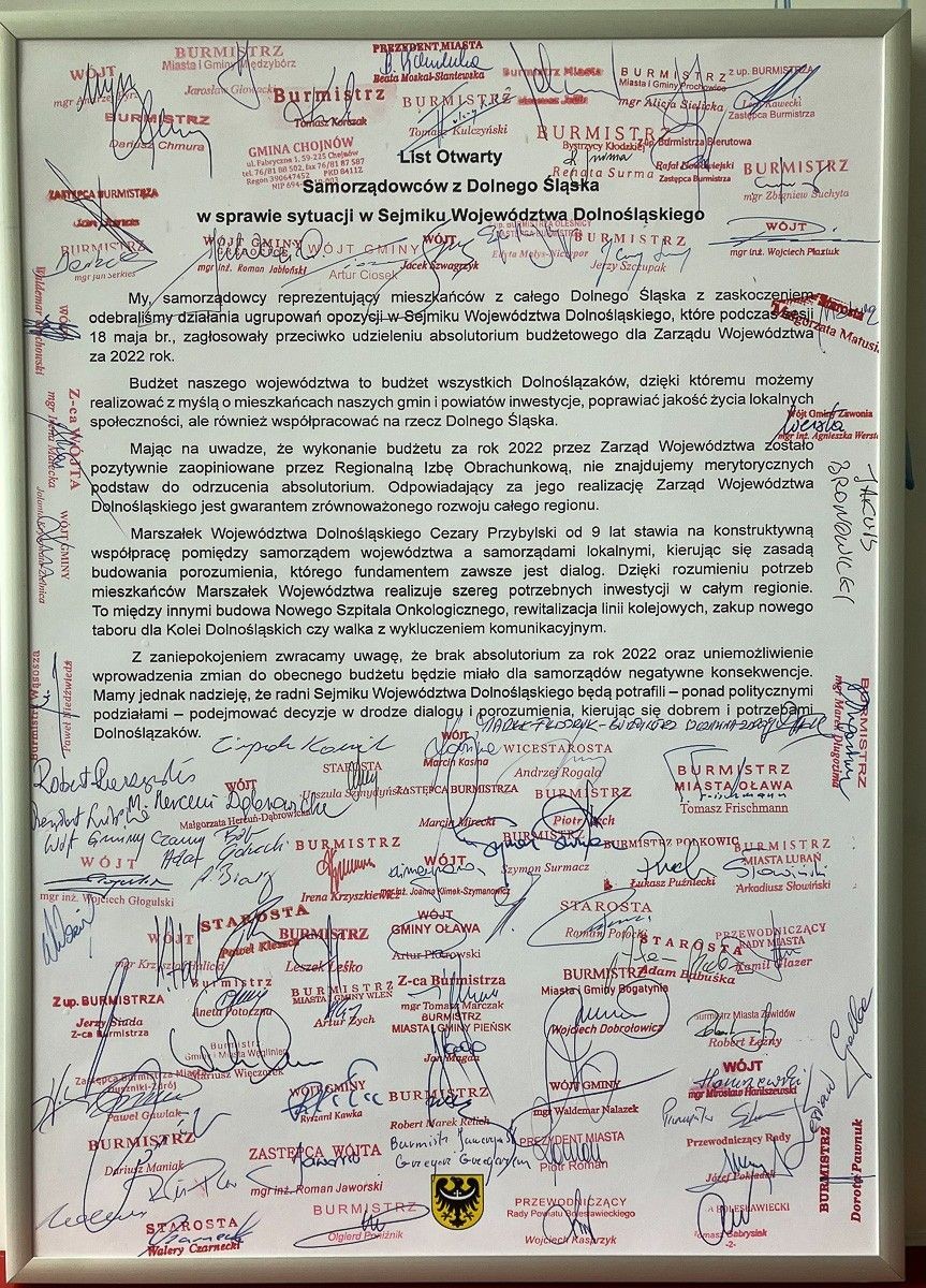 List i spotkanie samorządowców z marszałkiem