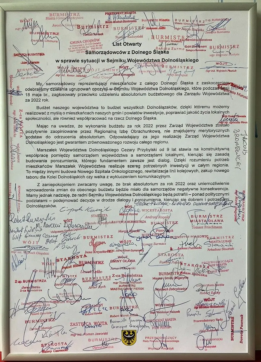 List i spotkanie samorządowców z marszałkiem