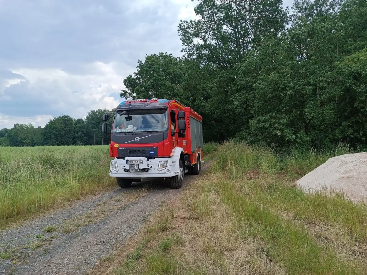 Akcja straży pożarnej między Gromadką a Wierzbową