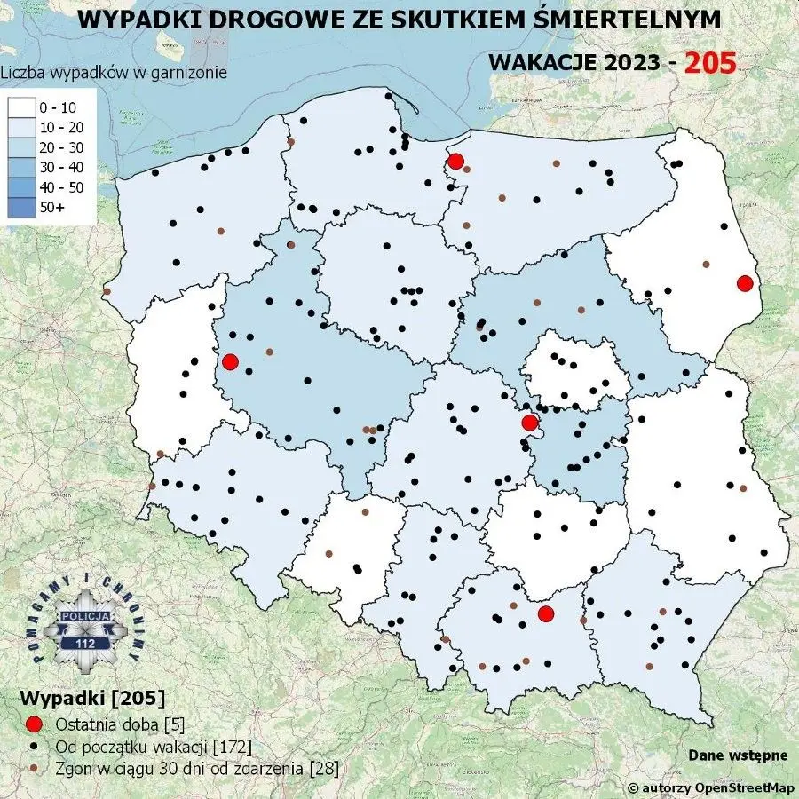 Policyjna mapa wypadków drogowych ze skutkiem śmiertelnym