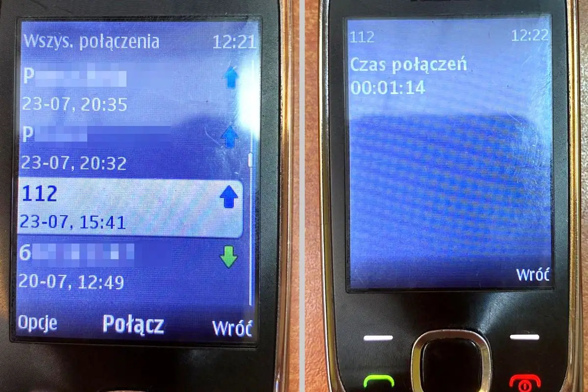 Zdjęcie telefonu, z którego wykonano połączenie na numer alarmowy 112