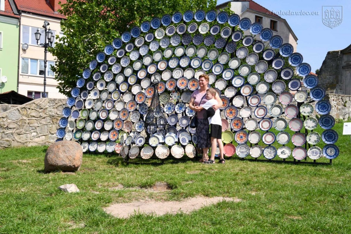 Niezwykły paw przy bolesławieckim rynku