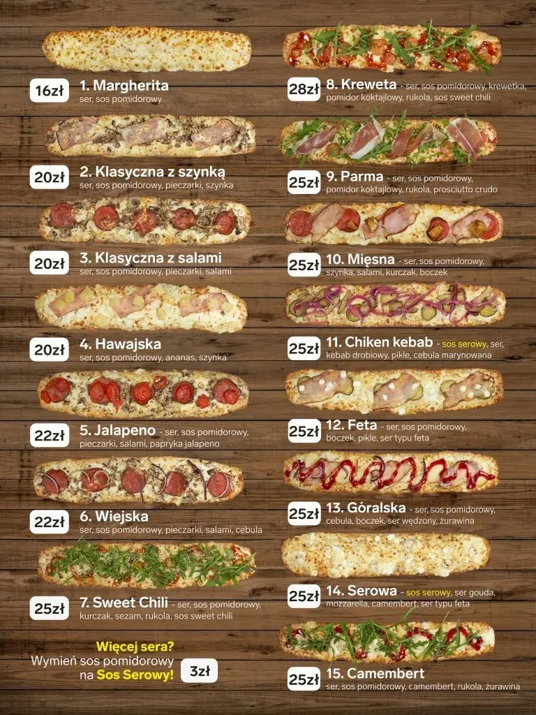 Mega Zapiekanki Bolesławiec – menu