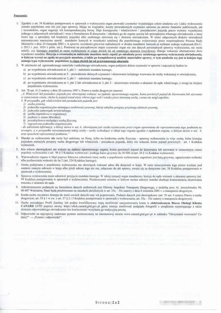 Raport mandatowy z rejestratora przejazdu na czerwonym świetle