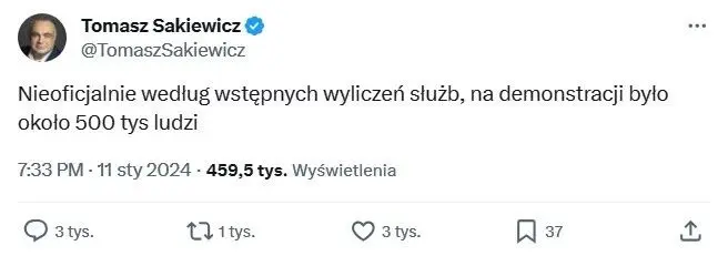 Wpisy na portalu X o frekwencji na "Proteście Wolnych Polaków".