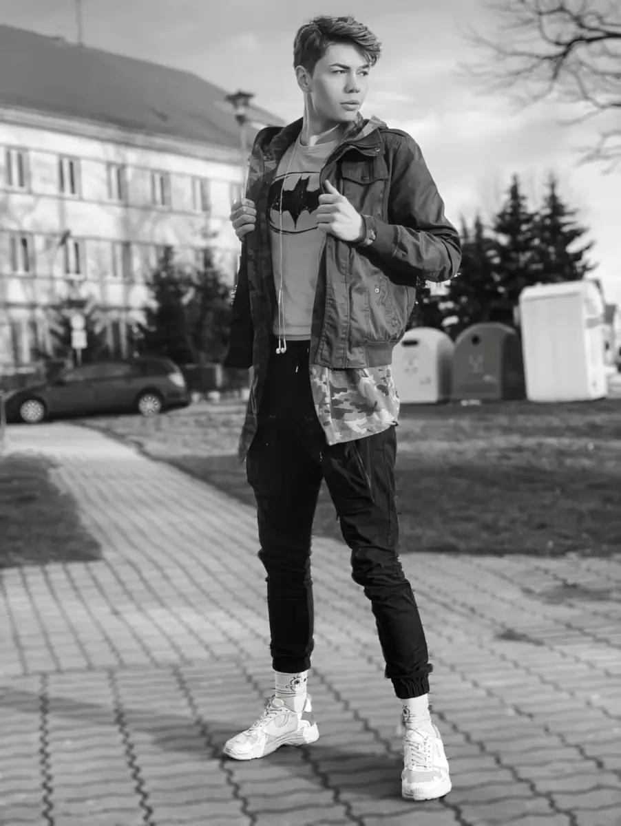 Patryk Gajewski na ulicy Parkowej w Bolesławcu, niedaleko byłej policji