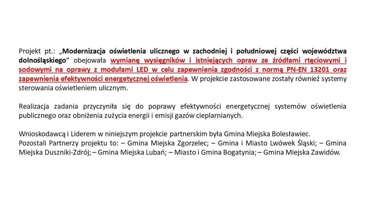 Prezentacja dotycząca modernizacji oświetlenia