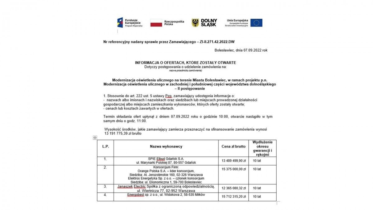 Prezentacja dotycząca modernizacji oświetlenia