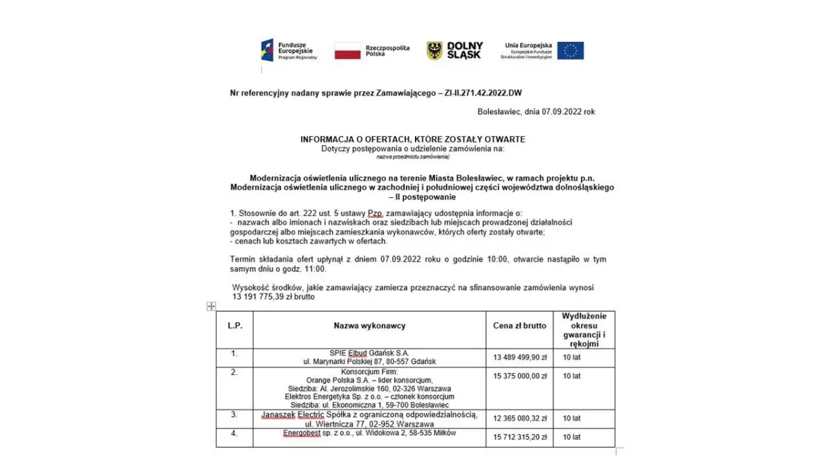 Prezentacja dotycząca modernizacji oświetlenia