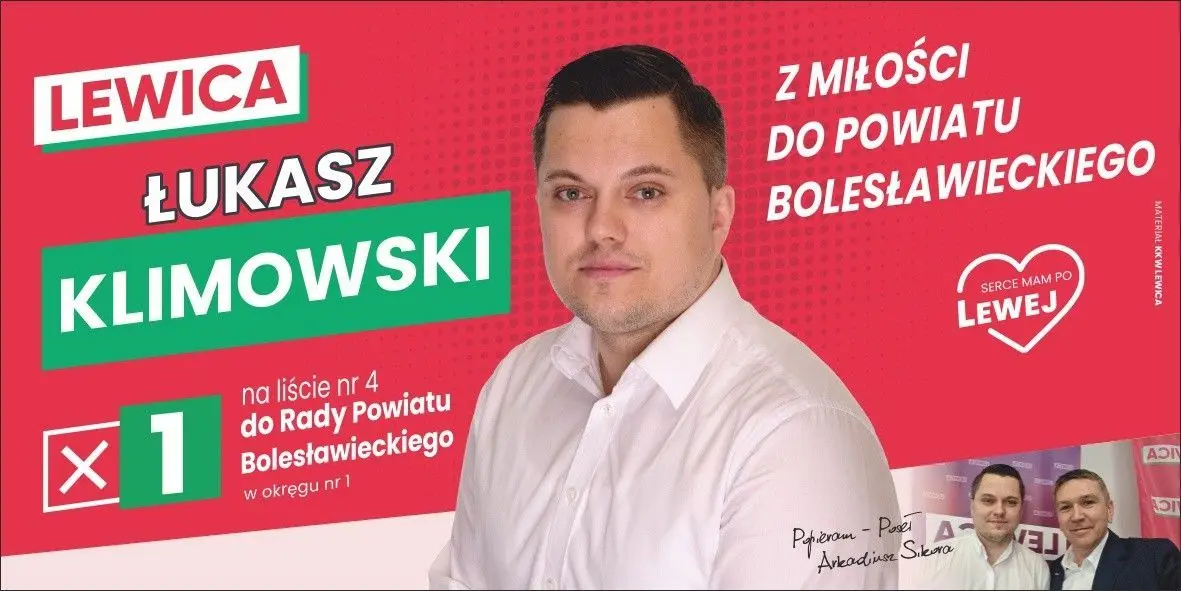 Baner wyborczy Łukasza Klimowskiego z Lewicy