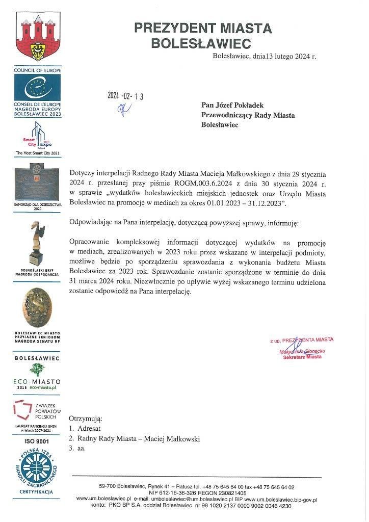 Pierwsza odpowiedź na interpelację