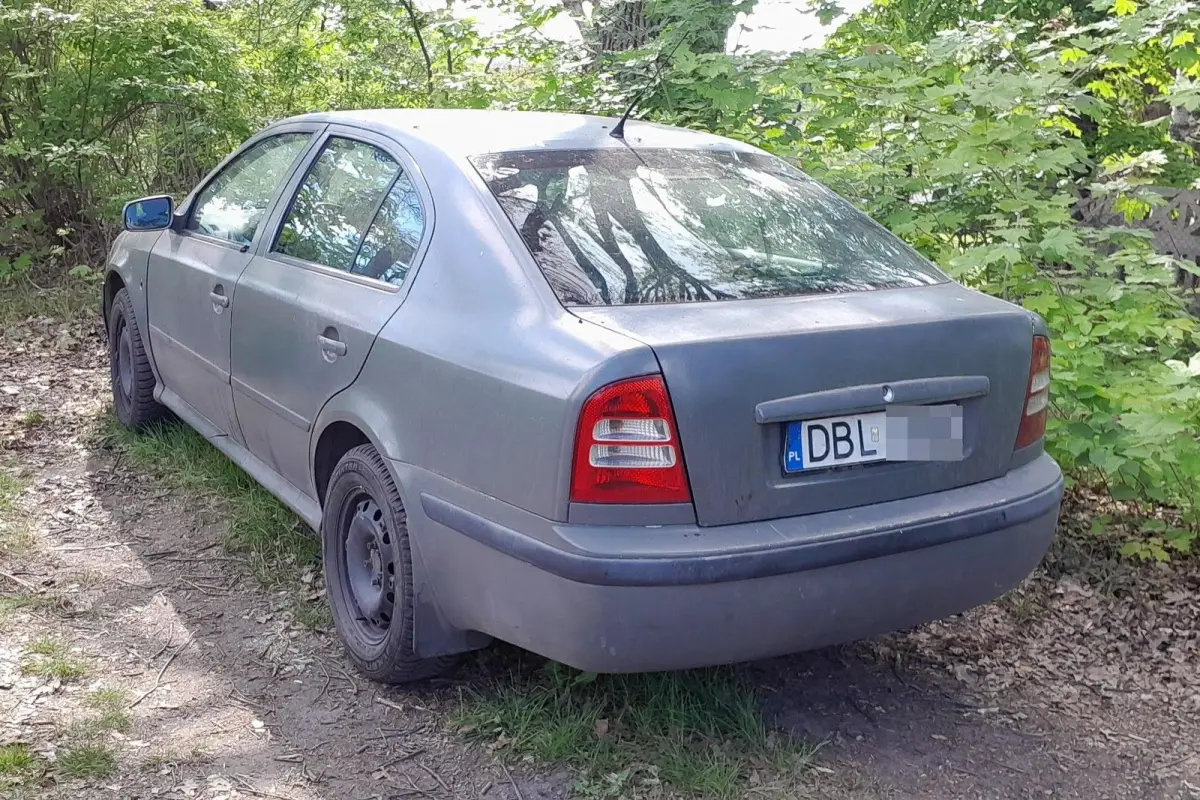 Auto, które zaśmieca teren przy działkach