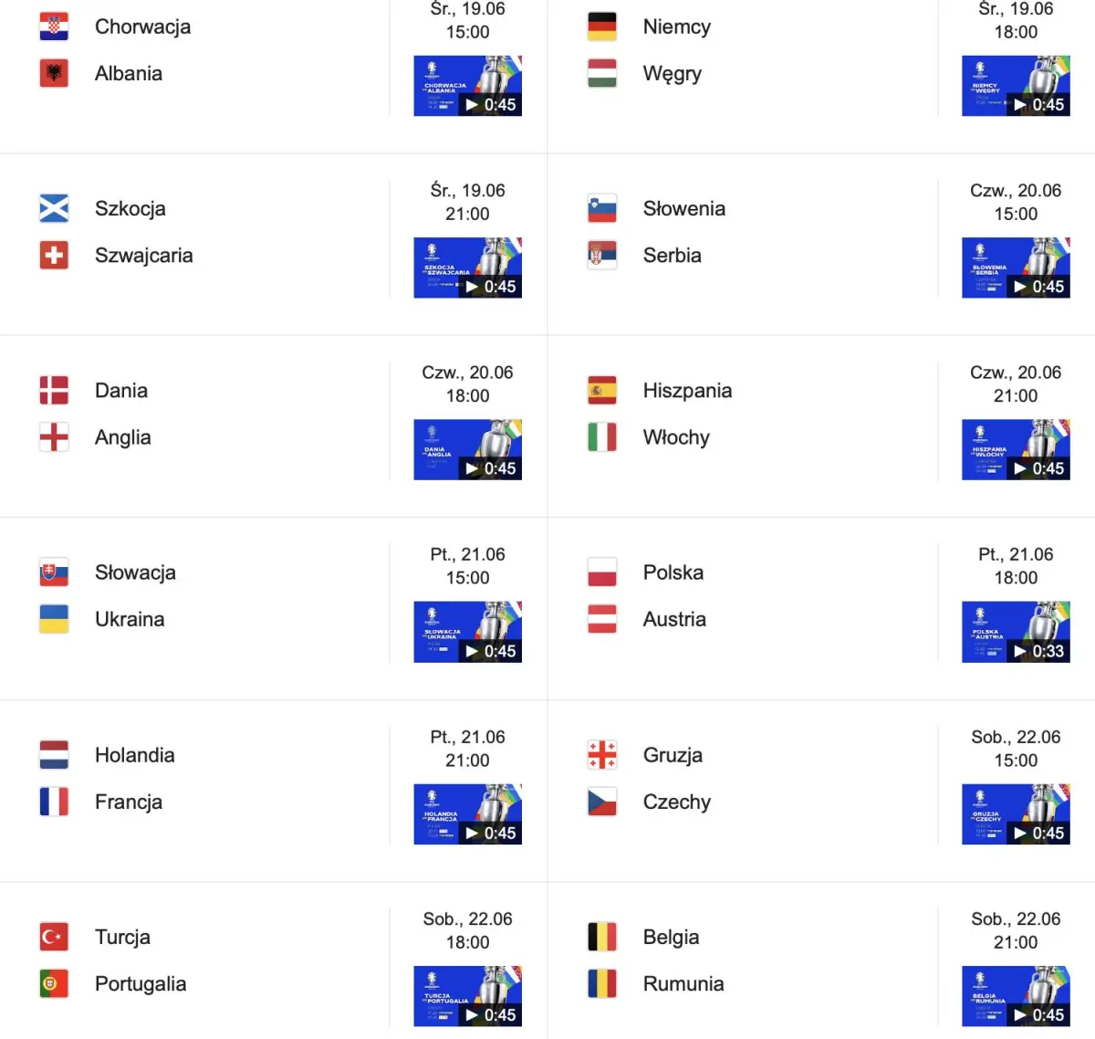 Mecze na Euro 2024