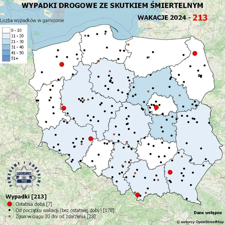 Wypadki drogowe ze skutkiem śmiertelnym - Wakacje 2024