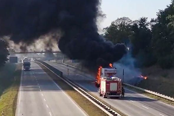 Pożar ciężarówki na A4