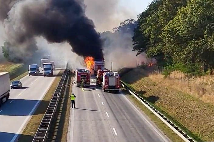 Pożar ciężarówki na A4