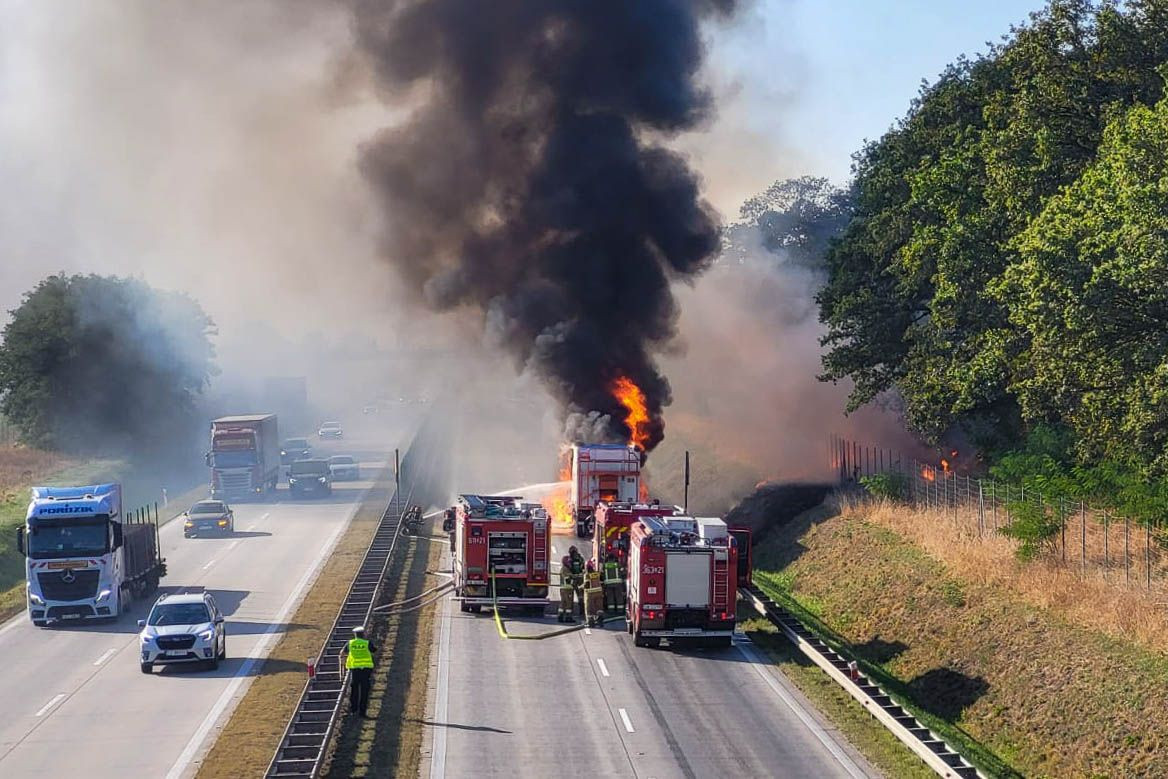 Pożar ciężarówki na A4