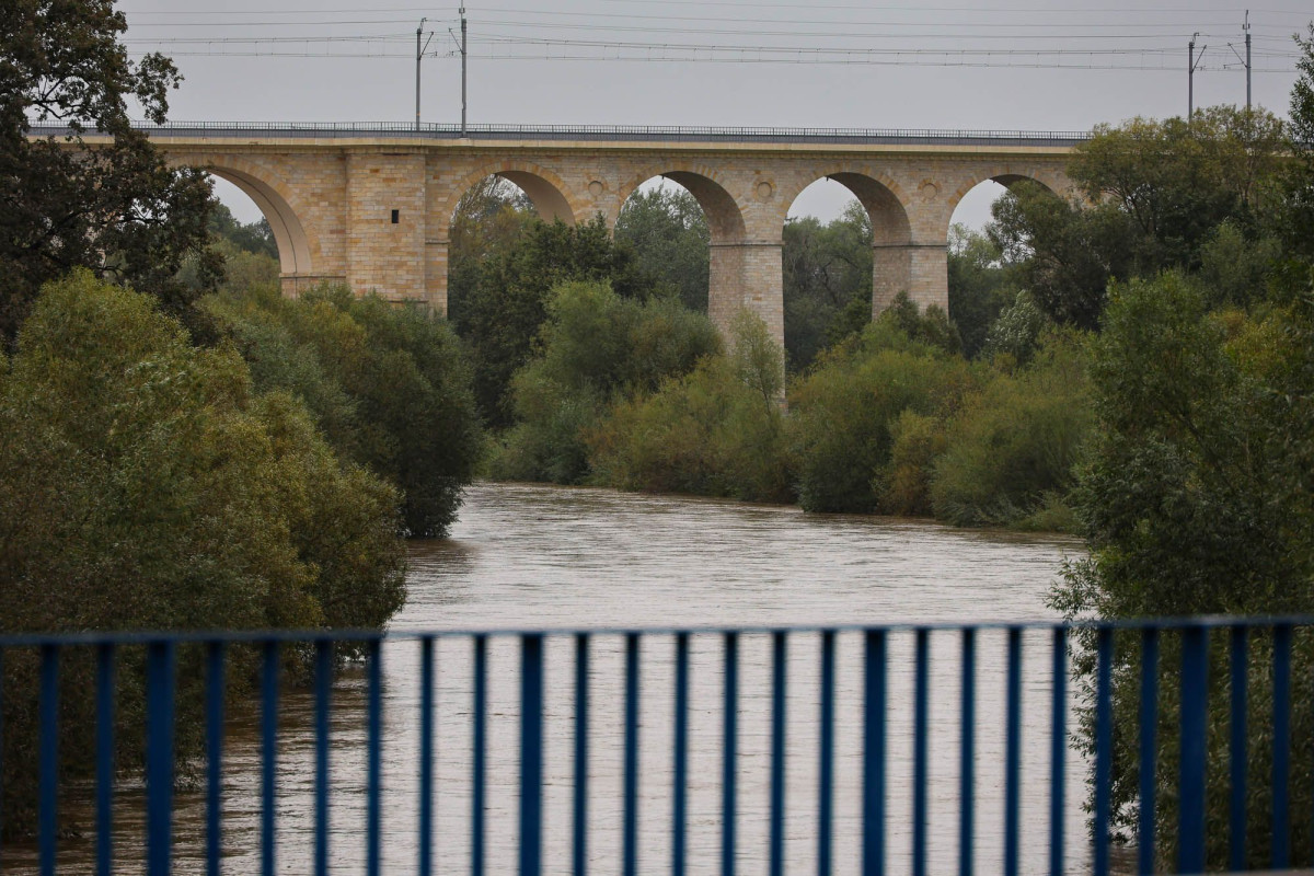 Wezbrana woda na rzece Bóbr w Bolesławcu