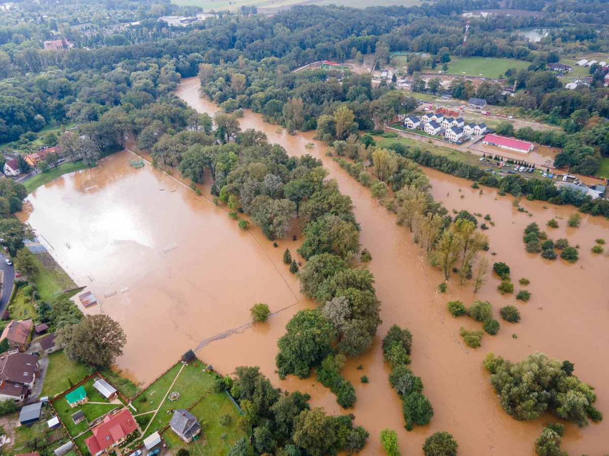 Zalane tereny w Bolesławcu (widok z drona)