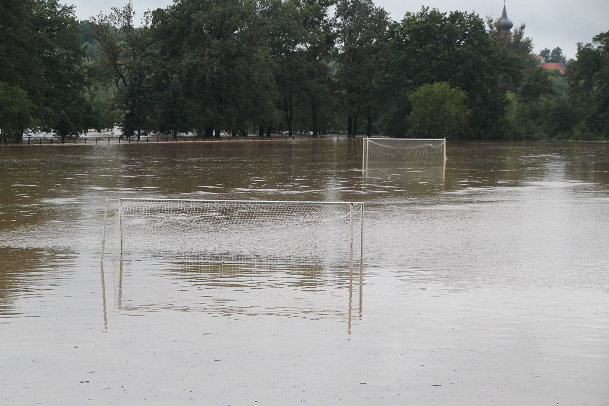 Zalany stadion przy Rajskiej