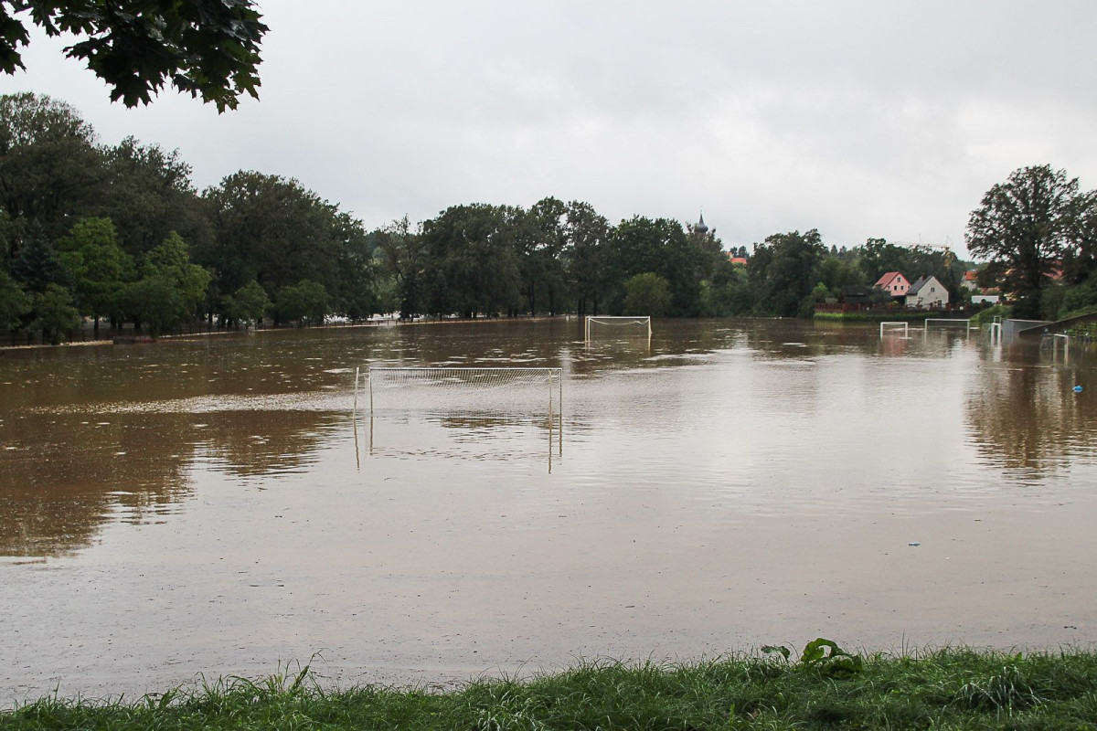 Zalany stadion przy Rajskiej