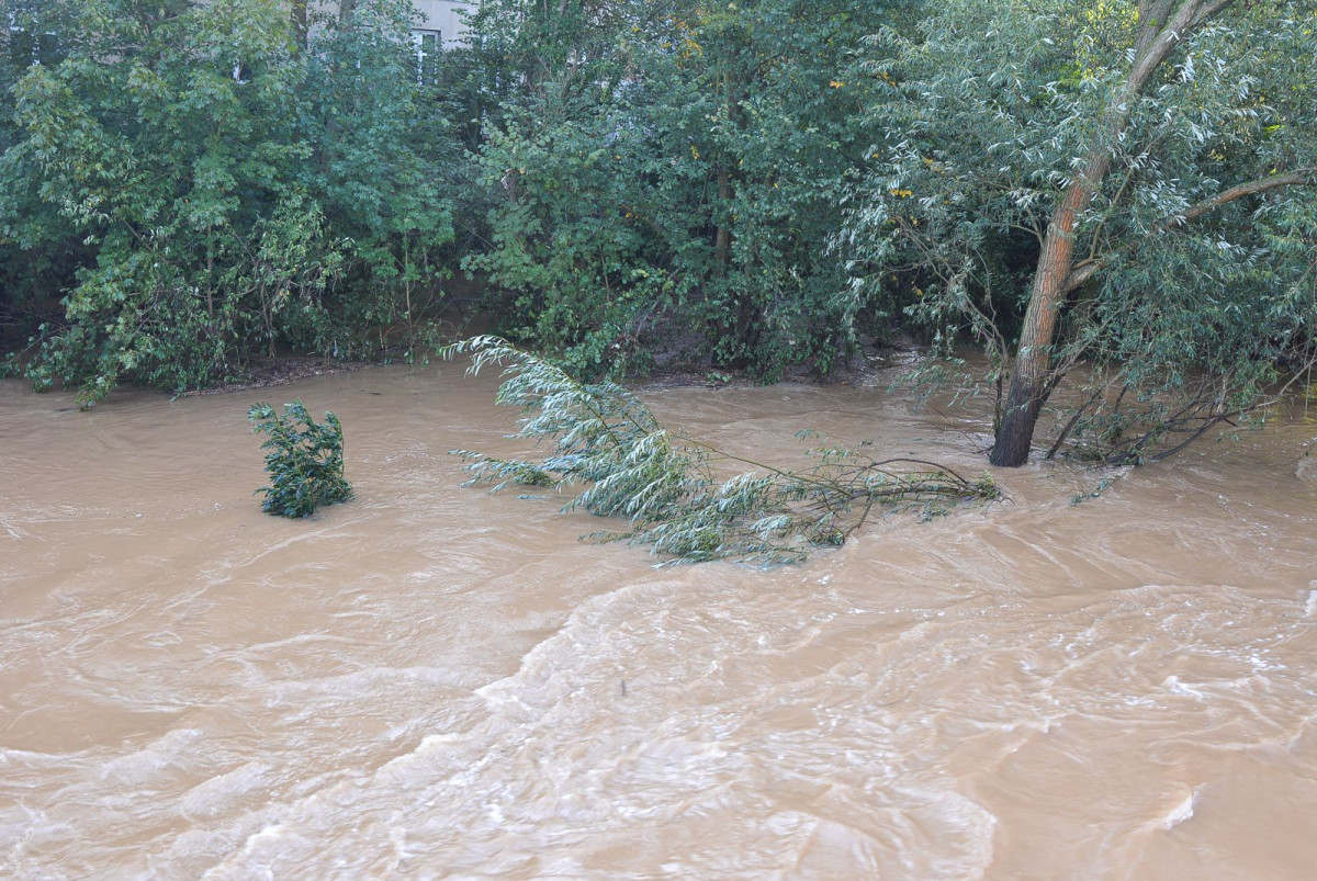 Poziom wody w Bobrze (zdjęcia wykonane około godziny 9.00)