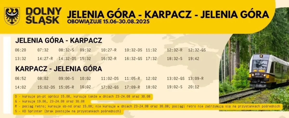 Rozkład jazdy pociągów KD na trasie Jelenia Góra - Karpacz - Jelenia Góra