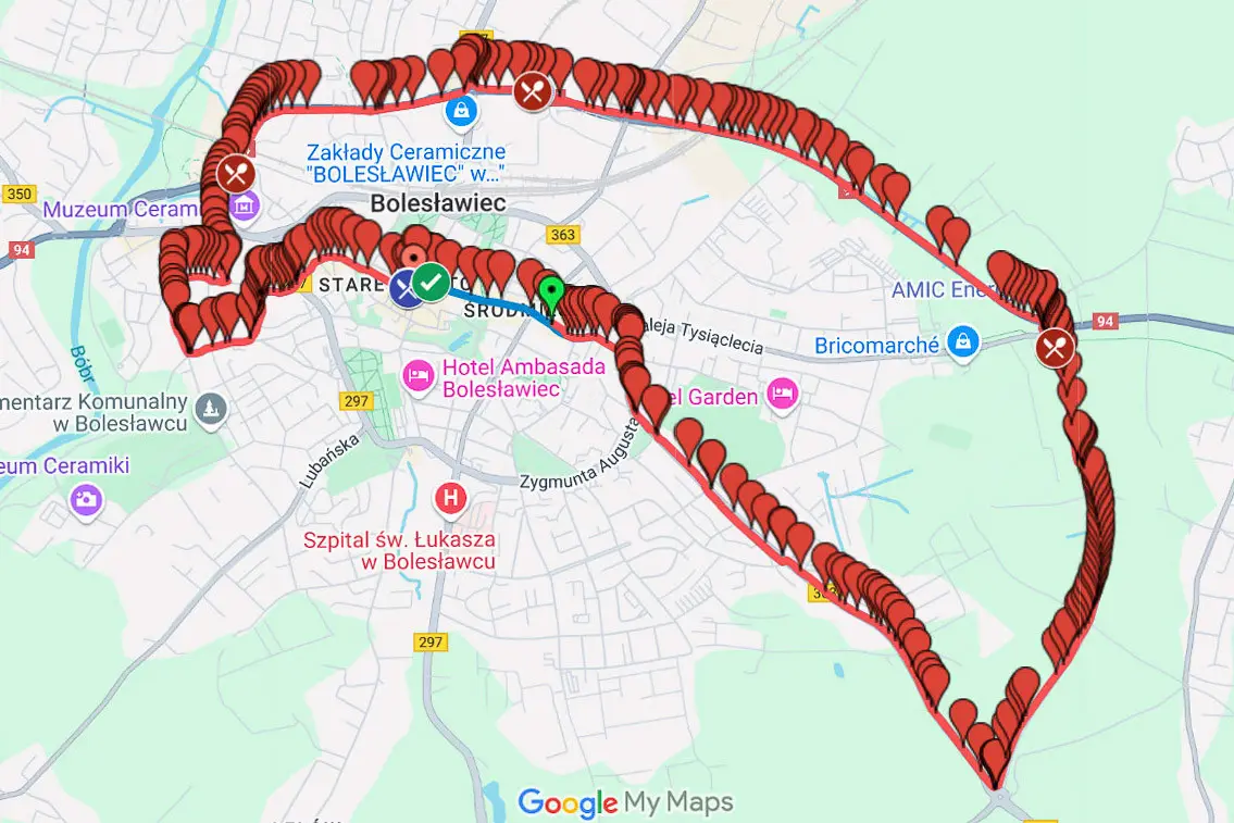 Trasa biegu 25 maja 2024 9:00-14:00