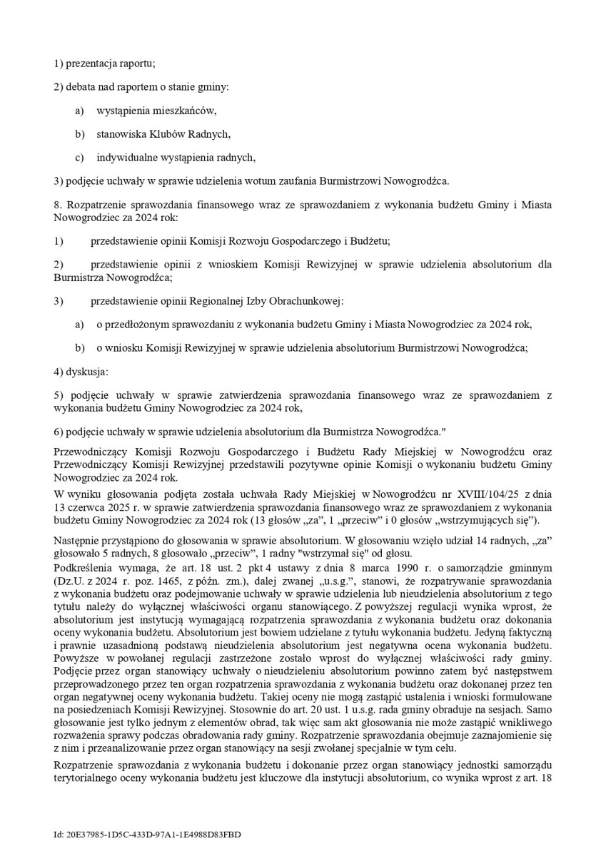 Uchwała RIO i wynik głosowania